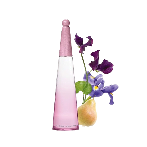 Presentation of Issey Miyake Solar Violet Eau de Toilette bottle. Inspired by Eiffel Tower.
